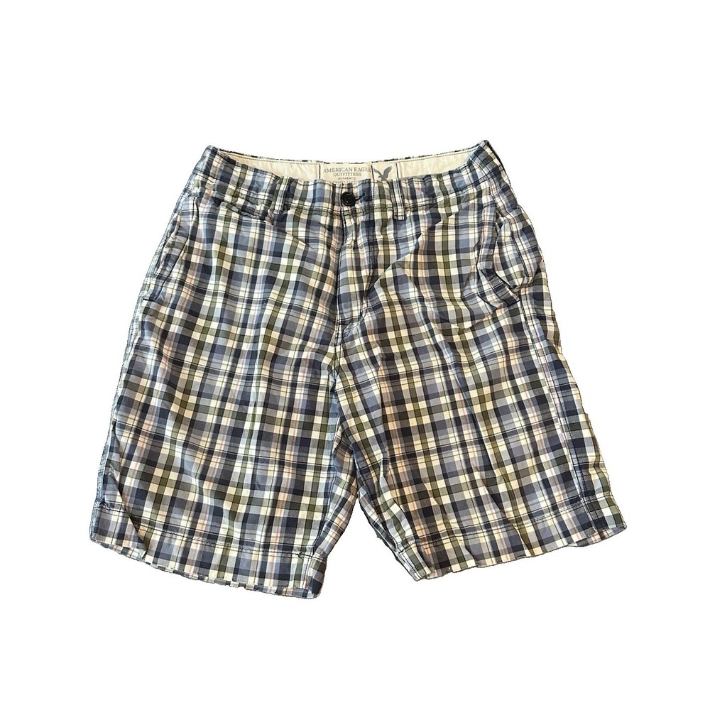 American Eagle Shorts Mens 32 Plaid Bermuda Cotton Chino Beach Preppy Pool Y2K